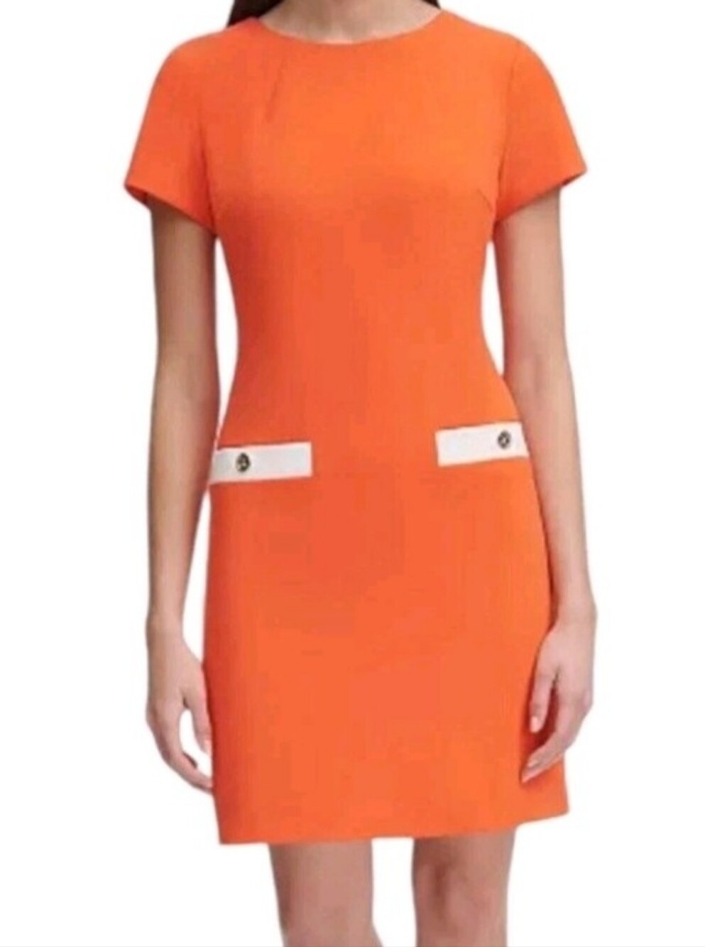 Office Siren Luxery Evening Wear Tommy Hilfiger Fitted Sheath Dress 8 Orange - Picture 8 of 8
